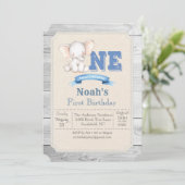 Olifant Jongen Eerste 1e Verjaardag Uitnodiging (Staand voorkant)