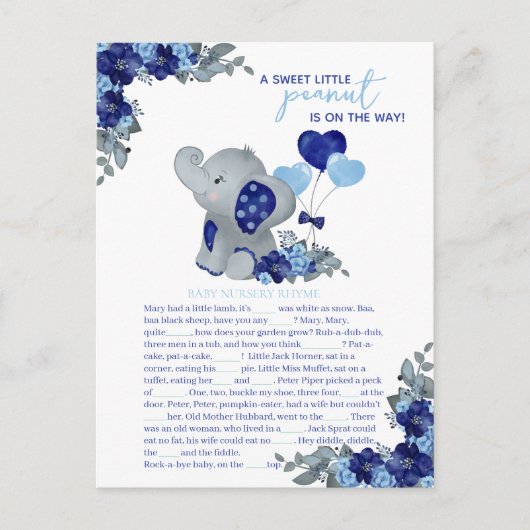 Olifant Jongens Baby Borrelspel Briefkaart (Voorkant)
