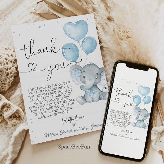 Olifant Jongens Baby Shower Safari kaart bedankt