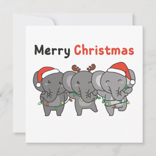 Olifant Kerst Dieren Olifanten Blij Uitnodiging (Voorkant)
