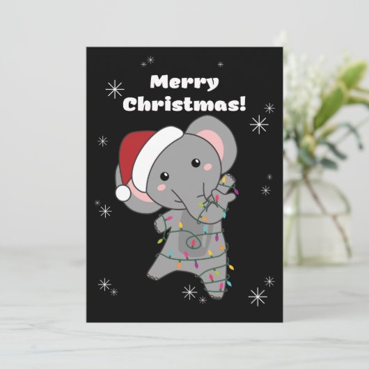 Olifant Kerst Sneeuw Winter Dieren Olifanten Feestdagenkaart (Staand voorkant)