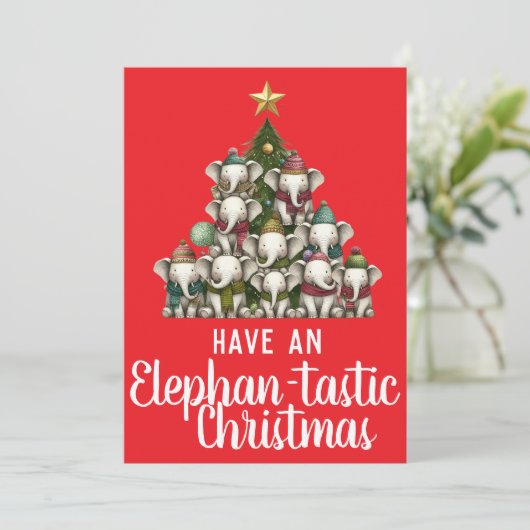 Olifant kerstboom feestdagenkaart (Staand voorkant)