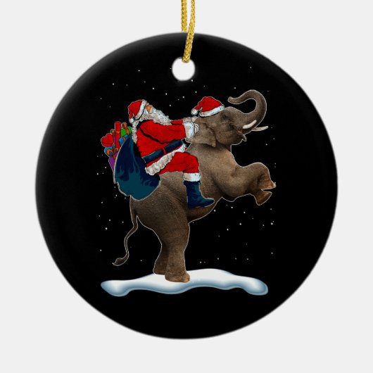 Olifant Kerstboom Licht Pet Xmas Santa Ridin Keramisch Ornament (Voorkant)