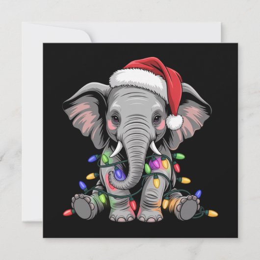 Olifant Kerstlichtjes Kerstvakantie Wilde Dier Feestdagenkaart (Voorkant)