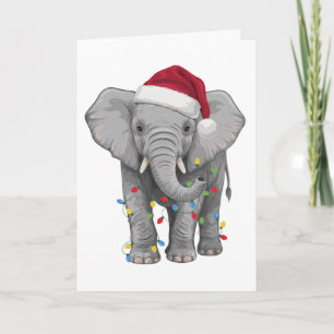 Olifant Kerstverlichting Kerstman Hoed Safari Kers Feestdagen Kaart