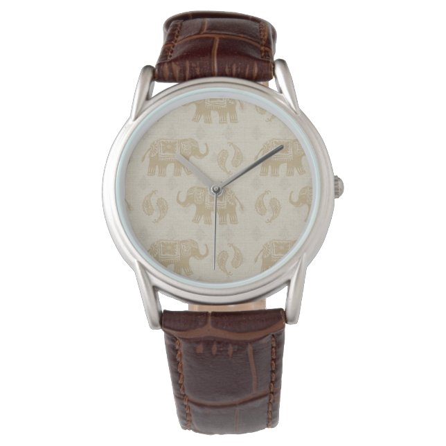 Olifant Khaki Caravan Patroon Horloge (Voorkant)