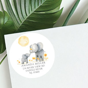 Olifant Kisses Baby shower Adreslabel Ronde Sticker