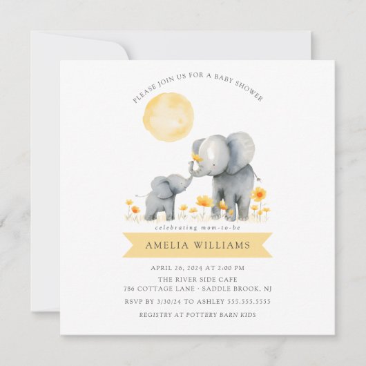 Olifant Kisses Baby shower Uitnodiging (Voorkant)