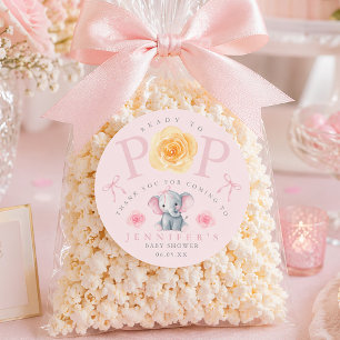 Olifant klaar om te barsten Baby Shower Popcornzak Ronde Sticker
