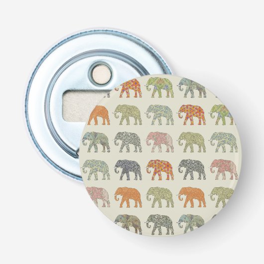 Olifant Kleurrijk Dier Patroon Modern Button Flesopener (Voorkant)