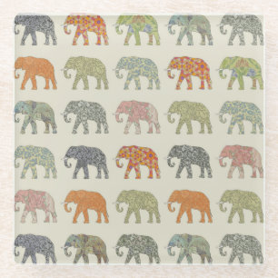 Olifant Kleurrijk Dier Patroon Modern Glazen Onderzetter