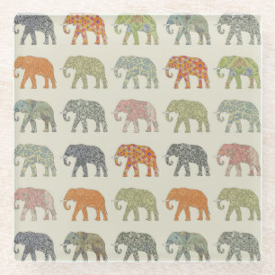 Olifant Kleurrijk Dier Patroon Modern Glazen Onderzetter