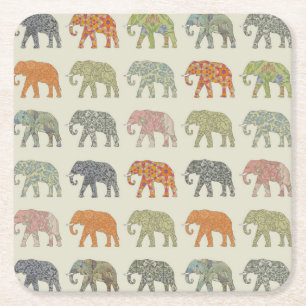Olifant Kleurrijk Dier Patroon Modern Kartonnen Onderzetters