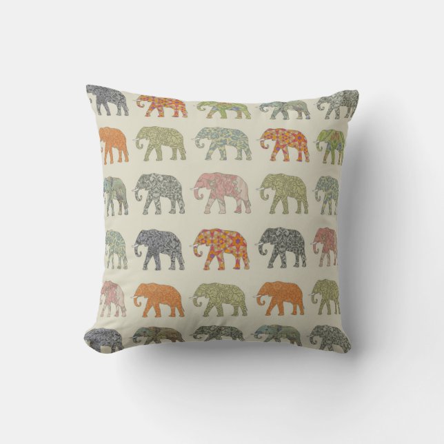 Olifant Kleurrijk Dier Patroon Modern Kussen (Voorkant)