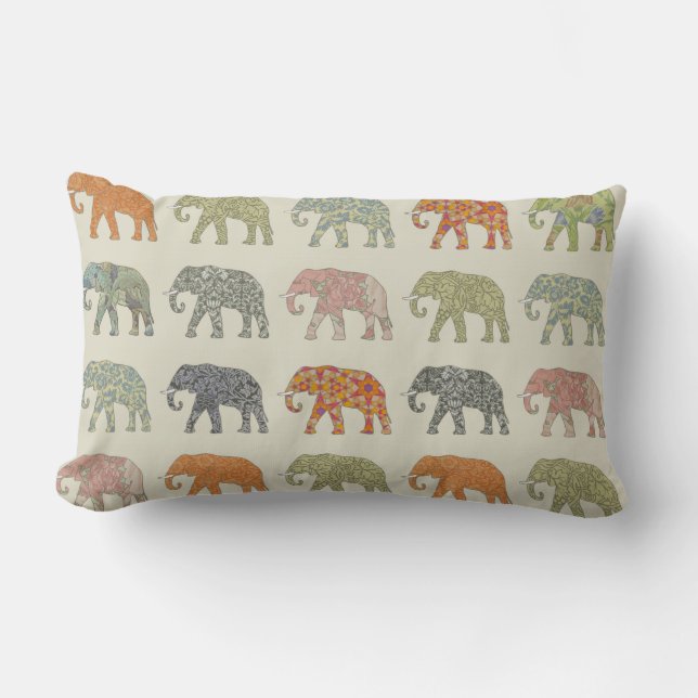 Olifant Kleurrijk Dier Patroon Modern Kussen (Voorkant)
