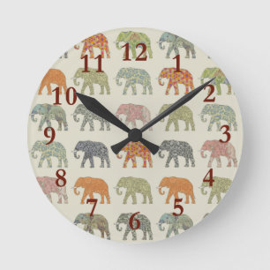 Olifant Kleurrijk Dier Patroon Modern Ronde Klok