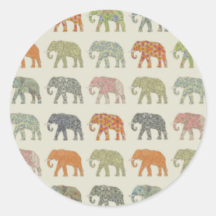 Olifant Kleurrijk Dier Patroon Modern Ronde Sticker