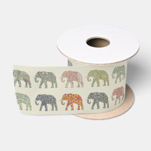 Olifant Kleurrijk Dier Patroon Modern Satijnen Lint