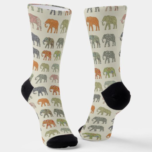 Olifant Kleurrijk Dier Patroon Modern Sokken (Gebogen)
