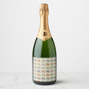 Olifant Kleurrijk Dier Patroon Modern Sparkling Wijnetiket