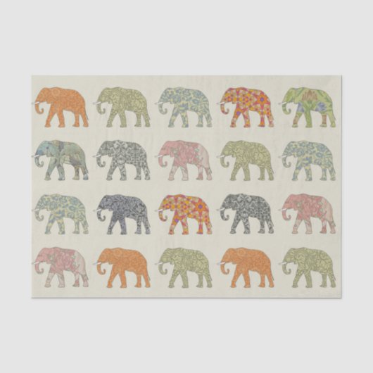 Olifant Kleurrijk Dier Patroon Modern Tissuepapier (Voorkant)
