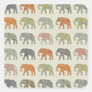 Olifant Kleurrijk Dier Patroon Modern Vierkante Sticker