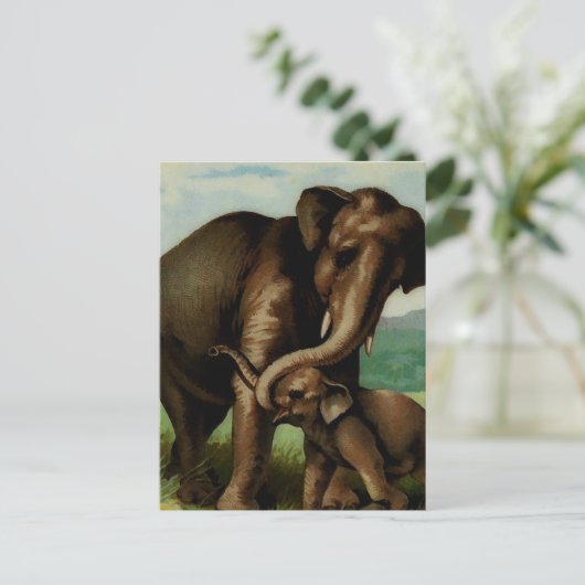 olifant koe met haar baby briefkaart (Staand voorkant)