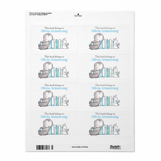 Olifant & Konijn Gepersonaliseerde Bookplate Etiket (Full Sheet)