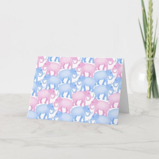 Olifant kudde in roze en blauw kaart (Voorkant)