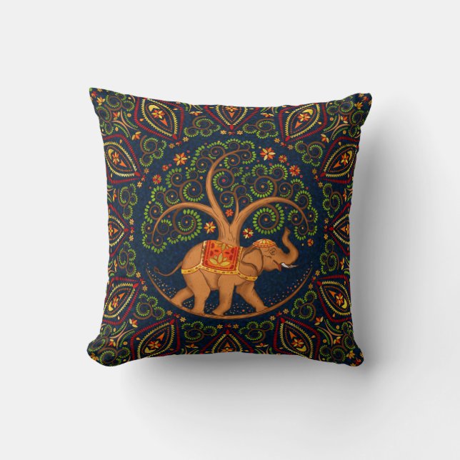 Olifant levensboom in Mandala Kussen (Voorkant)