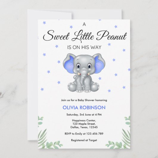 Olifant lief klein pinda jongen Baby shower Kaart (Voorkant)