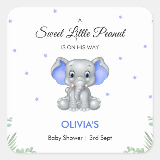 Olifant lief klein pinda jongen Baby shower Vierkante Sticker (Voorkant)