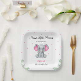 Olifant lief klein pinda meisje Baby shower Papieren Bordje