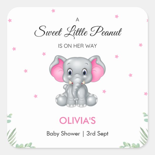 Olifant lief klein pinda meisje Baby shower Vierkante Sticker (Voorkant)