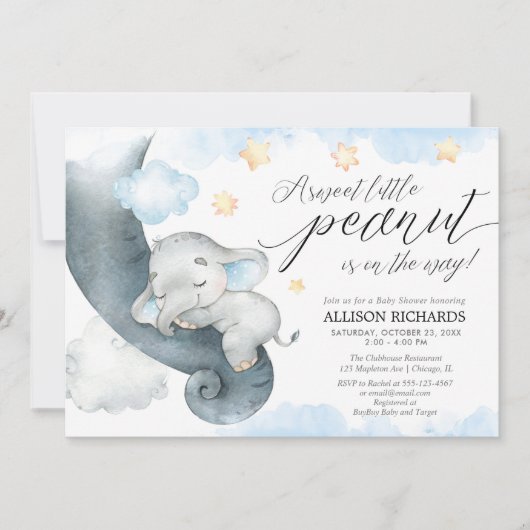 Olifant lief klein pinda schattig jongen baby show kaart (Voorkant)