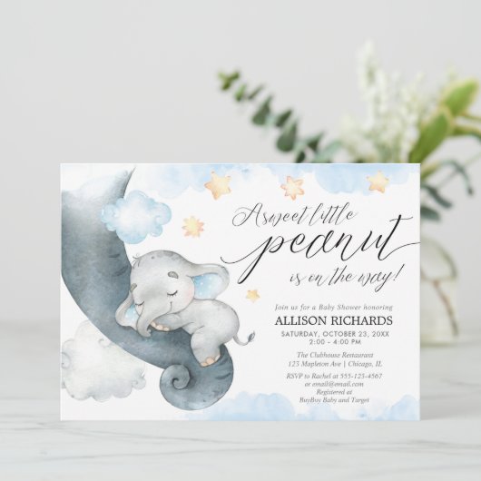 Olifant lief klein pinda schattig jongen baby show kaart (Staand voorkant)