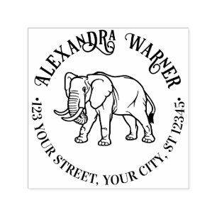 Olifant Lijnkunst #2 Ronde Naam Retouradres Zelfinktende Stempel
