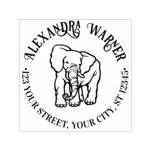 Olifant Lijnkunst Rond Naam Retouradres Zelfinktende Stempel