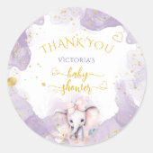 Olifant Lila Bloemen Schattige Dank u Baby shower Ronde Sticker (Voorkant)