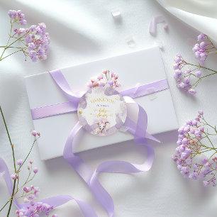 Olifant Lila Bloemen Schattige Dank u Baby shower Ronde Sticker