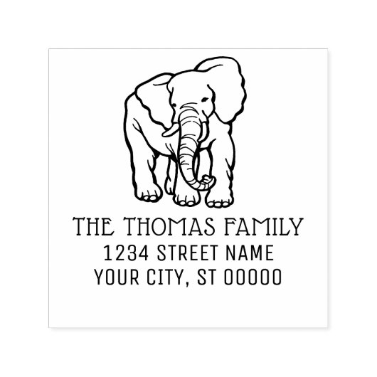 Olifant Line Art Naam Retouradres Monogram Zelfinktende Stempel (Design)