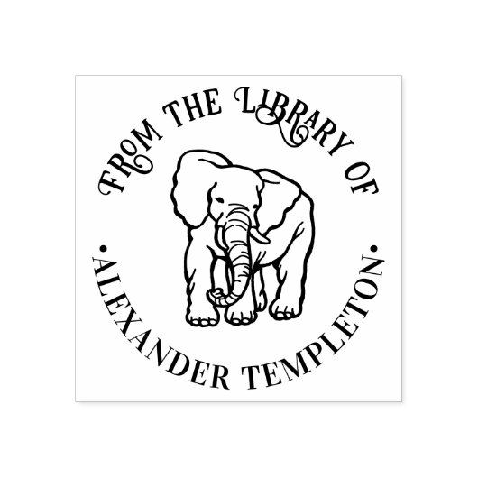 Olifant Line Art Ronde Bibliotheek Boeknaam Rubberstempel (Afrduk)