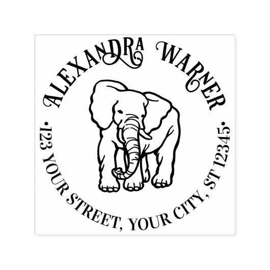 Olifant Line Art Ronde Naam Retouradres Zelfinktende Stempel (Design)