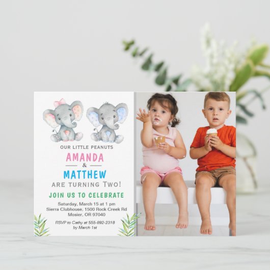 Olifant Little Peanut Tweeling Jongen Meisje Verja Kaart (Staand voorkant)