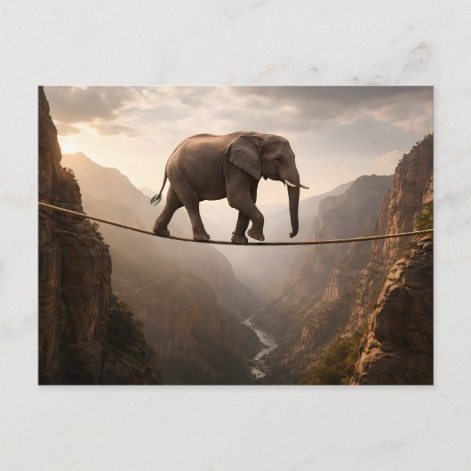 Olifant loopt op het touw kunst briefkaart (Voorkant)