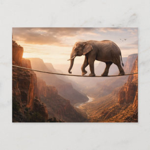 Olifant loopt op het touw kunst briefkaart