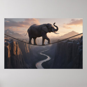 Olifant loopt op het touw kunst poster