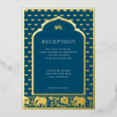 Olifant & Lotus Bloem Indiase bruiloft receptie Folie Uitnodiging (Voorkant)