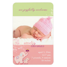 Olifant LOVE Baby Meisje Foto Geboorte Aankondigin Magneet