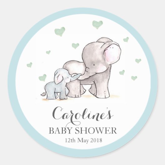 Olifant Love Blauw Baby shower Sticker  (Voorkant)